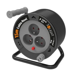 Solight prodlužovací přívod na bubnu 15m, 3 zásuvky, černý kabel, 3x 1, 0mm2 PB24B obraz
