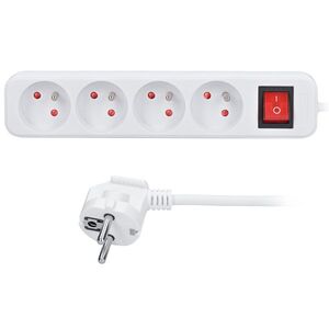 Solight prodlužovací přívod, 4 zásuvky, bílý, vypínač, 1, 5m PP30 obraz