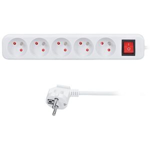 Solight prodlužovací přívod, 5 zásuvek, bílý, vypínač, 1, 5m PP50 obraz