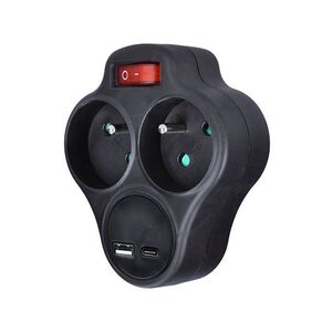 Solight rozbočka s USB A+C rychlonabíječkou 20W PD, 2 x 10A, černá, vypínač P99B-PD20 obraz