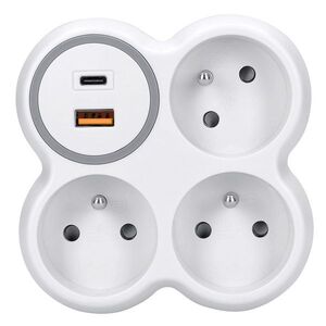 Solight rozbočka, 3x 16A, USB A+C rychlonabíječka 20W PD, bílá-šedá P106C-PD20 obraz