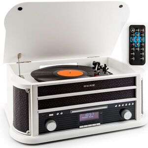 Auna Belle Epoque 1908 DAB, bílý, retro stereo systém, gramofon, DAB + obraz