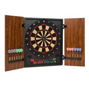 KLARFIT Dartmaster 180, hnědý, terč na šipky, šipkový automat, měkký hrot, dvířka obraz