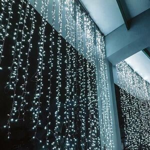 ACA Lighting Vánoční osvětlení 360 LED záclona s efekty studená bílá vč. napájení IP44 200x200cm zelený kabel X08360214 obraz