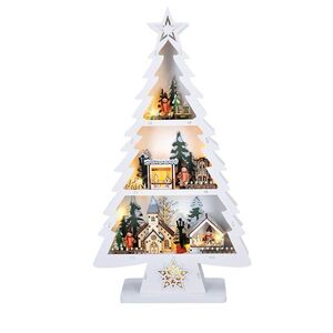Solight LED dřevěný vánoční stromek s dekoracemi, 13x LED, přírodní dřevo, 53cm, 2x AA 1V283 obraz