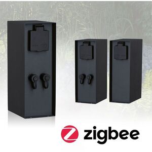 PAULMANN Plug & Shine sloupek se zásuvkami Rio vč. trafa IP44 antracit obraz