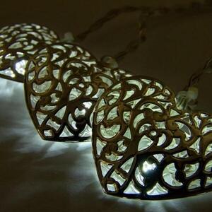 DecoLED LED světelný řetěz na baterie - kovová srdce styl vintage, ledově bílá, 10 diod, 2, 8m obraz