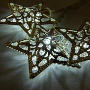 DecoLED LED světelný řetěz na baterie - kovové hvězdy styl vintage, ledově bílá, 10 diod, 2, 8m obraz
