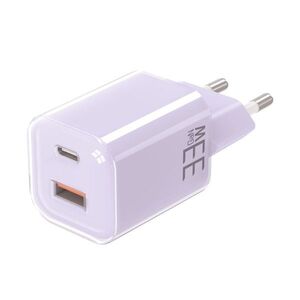 Solight 33W GaN fast charge USB-A + USB-C adaptér, fialový DC75V obraz