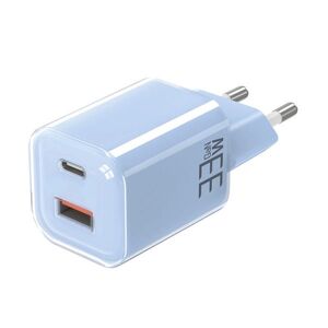 Solight 33W GaN fast charge USB-A + USB-C adaptér, modrý DC75B obraz