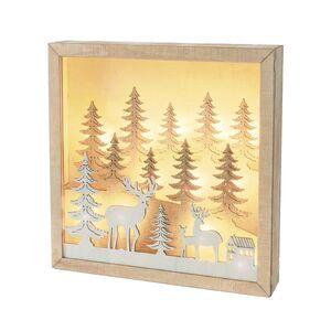 Solight LED 3D dřevěná vánoční dekorace v rámu, 12x LED, 25cm, 2x AA 1V306 obraz