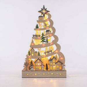 Solight LED dřevěný vánoční stromek s dekoracemi, 17x LED, bílá, 45cm, 2x AA 1V305 obraz
