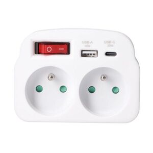 Solight rozbočka 2 x 16A, USB A+C rychlonabíječka 20W PD, bílá, vypínač P97-PD20 obraz