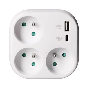 Solight rozbočka 3x 16A, USB A+C rychlonabíječka 20W PD, bílá P112-PD20 obraz