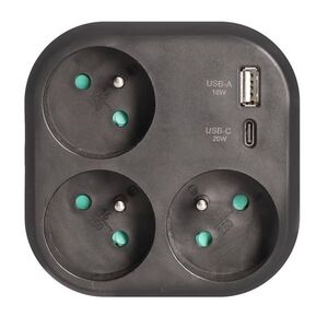 Solight rozbočka 3x 16A, USB A+C rychlonabíječka 20W PD, černá P112B-PD20 obraz