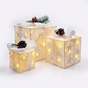 Solight sada 3 LED vánočních dárků, 48x LED, IP44, 230V, bílé provedení 1V304 obraz