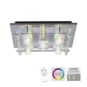 LEUCHTEN DIREKT is JUST LIGHT LED stropní svítidlo KEMAL 2.0, křišťálové sklo, chrom, teplá bílá, dálkový ovladač RGB+3000K obraz